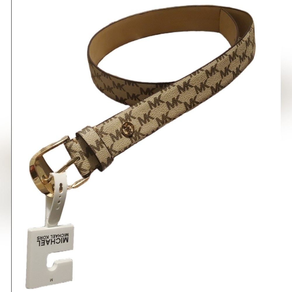 Michael Kors Monogram Belt Brass Buckle Logo